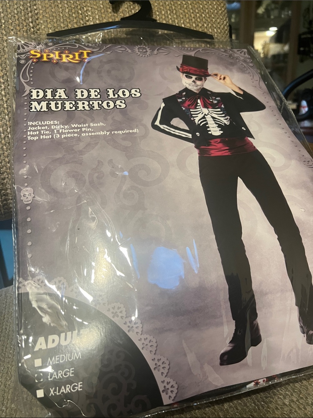 #3021**Spirit Dia de Los Muertos Skeleton Jacket Costume - Black & Red - Picture 7 of 17